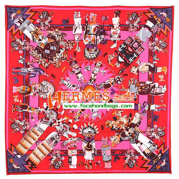 Hermes 100% Silk Square Scarf red HESISS 130 x 130 - Click Image to Close